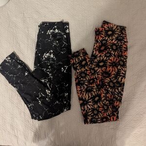 2FOR1 Women's Black Marble and Floral Leggings